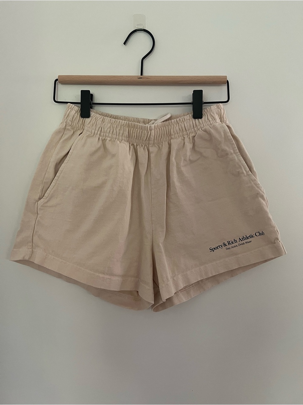Sporty & Rich Cream Athletic Club Drawstring Shorts